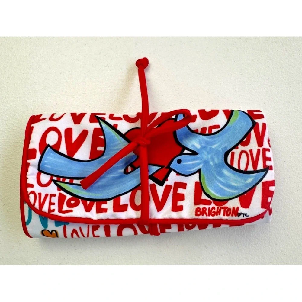 Brighton Jewelry Travel Case Roll Up Dove Love Organizer Pouch Colorful Pockets